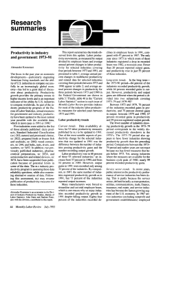 Productivity in Industry and Government, 1973&ndash;91. July 1993.