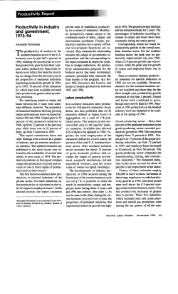 Productivity in Industry and Government, 1973&ndash;94. November 1996.