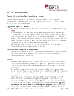Admission Requirements Deadlines