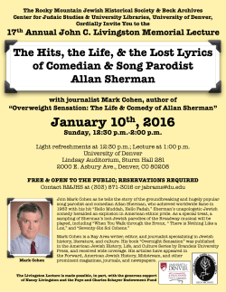 17th Annual Livingston Lecture, "The Hits, the Life, the Lost Lyrics of Comedian Song Parodist Allan Sherman" (Jan. 10, 2016)
