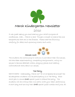 March Kindergarten Newsletter 2016