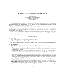 Syllabus for analysis preliminary exam