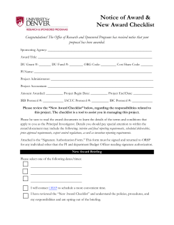 New Award Briefing and Checklist