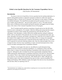Global versus Specific Questions for the Consumer Expenditure Survey