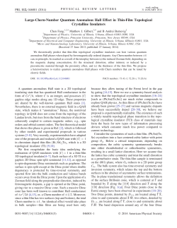 Chen Fang, Matthew J. Gilbert , and B. Andrei Bernevig,"Large Chern Number Quantum Anomalous Hall Effect in Thin-Film Topological Crystalline Insulators," Physical Review Letters 112 , 046801 (2014).