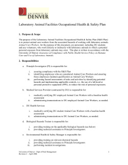 Laboratory Animal Facilities Occupational Health Safety Plan