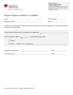 Progress Report on Masters Candidate