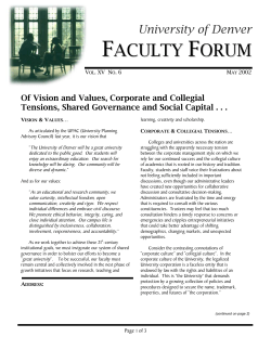 Of Vision Values, Corporate Collegial Tensions, Shared Governance and Social Capital