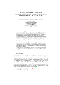 "Blockwise-Adaptive Attackers: Revisiting the (In)security of Some Provably Secure Encryption Modes,"