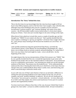 CRES 4810 Systems and Complexity Approaches to Conflict Analysis