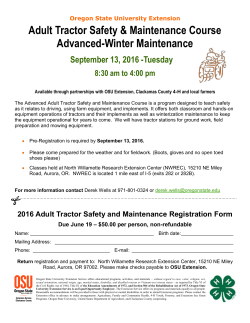 Adult Tractor Safety Maintenance Course Advanced-Winter Maintenance-September 13, 2016