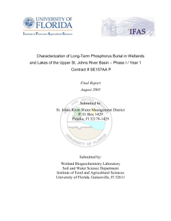 Characterization of Long-Term Phosphorus Burial in Wetlands and Lakes of the Upper St. Johns River Basin &ndash; Phase I / Year 1