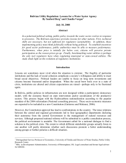 Bolivian Utility Regulation: Lessons for a Water Sector Agency. University of Florida, Department of Economics