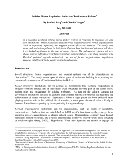 Bolivian Water Regulation: Failures of Institutional Reform. University of Florida, Department of Economics