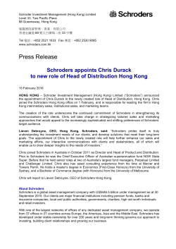 Schroders appoints Chris Durack to new role of Head of Distribution Hong Kong