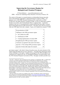 Improving the Governance Regime for Biological and Chemical Weapons