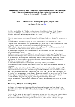 BWC: Outcome of the Meeting of Experts, August 2003