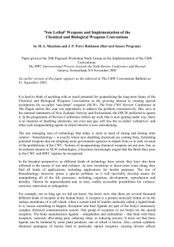 'Non Lethal' Weapons and Implementation of the Chemical and Biological Weapons Conventions