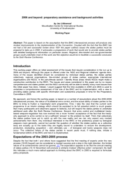 2006 and beyond: preparatory assistance and background activities