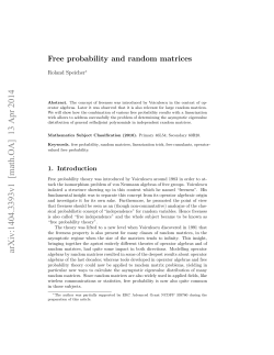 Free probability and random matrices (article, R. Speicher)