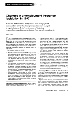Changes in unemployment insurance legislation in 1997