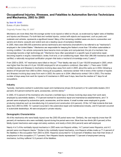 Occupational Injuries, Illnesses, and Fatalities to Automotive Service Technicians and Mechanics, 2003 to 2005