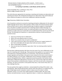 Fall 2014 - Co-Teaching: A Look-Back, a Look-Ahead, and the Look-Fors, by Andrea Hognisfeld and Maria G. Dove