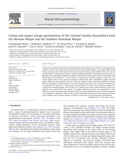 Carbon and oxygen stable isotope geochemistry of live (stained) benthic foraminifera from the north pacific and the south Australian bight, Marine Micropaleontology, 70:89-101. 2009.