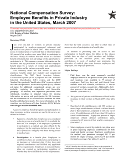 Employee Benefits in Private Industry, Summary, March 2007