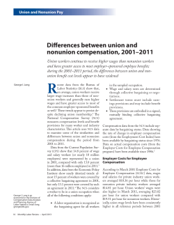 Differences between union and nonunion compensation, 2001&ndash;2011