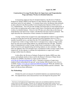Construction of Average Weekly Hours for Supervisory and Nonproduction Wage and Salary Workers in Detailed Industries. August 2005.