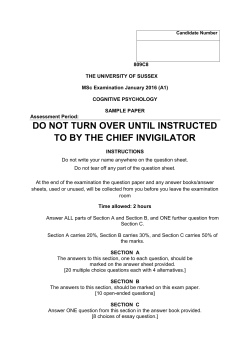 809C8 Cognitive Psychology (Masters) Sample Paper 15/16