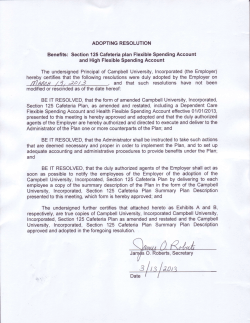 Adopting Resolution of Section 125 Plan