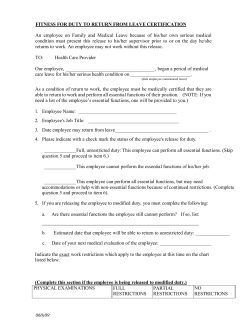 Fitness for Duty to Return From Leave Certification