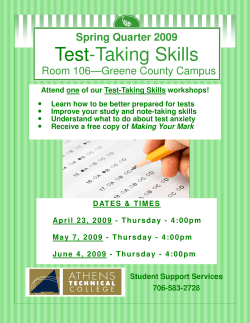Greene Campus Test Taking Workshop Schedule For Spring 2009