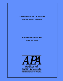 Commonwealth Of Virginia State-wide Single Audit Report for FY 2012