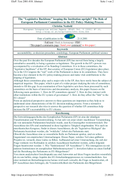 The 'Legislative Backbone' Keeping the Institution Upright? The Role of European Parliament Committees in the EU Policy-Making Process