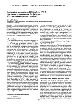 Boyle, 1997 Cool tropical temperature shift the global d18O-T relationship An explanation for the ice core d18O-borehole thermometry conflict&nbsp;