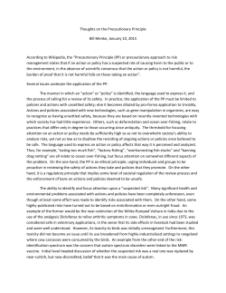 Thoughts on the Precautionary Principle (2015)