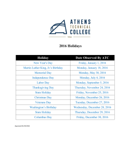 2016 Holiday Schedule