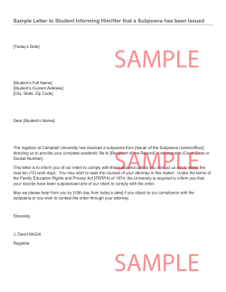 Sample Letter to Student Informing Him/Her that a Subpoena has been issued