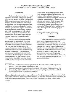 Red-Skinned Potatoe Variety Development, 1996