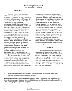 Potato Variety Screening Trials