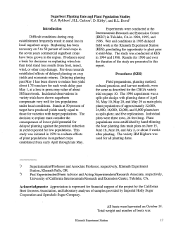 Sugarbeet Planting Date and Plant Population Studies