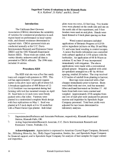 SugarBeet Variety Evaluations in the Klamath Basin