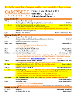 2015 Family Weekend calendar