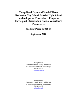 Camp Good Days and Special Times&nbsp;Rochester City School District High School Leadership and Transitional Program: Participant Observation from a Volunteer&rsquo;s Perspective