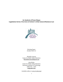An Analysis of Pawn Shops: Legislation Series: Overview of Article 5 of the General Business Law