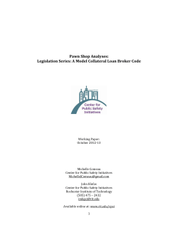 Pawn Shop Analyses: Legislation Series: A Model Collateral Loan Broker Code
