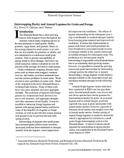 Intercropping Barley and Annual Legumes for Grain and Forage